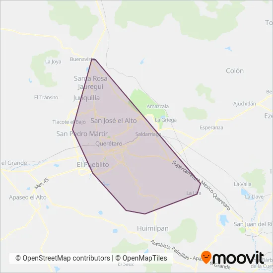 Qrobús Troncales coverage area map