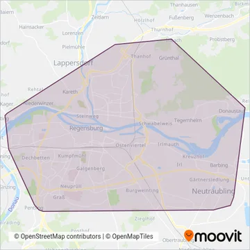 Схема покрытия компании Regensburger Verkehrsbetrieb