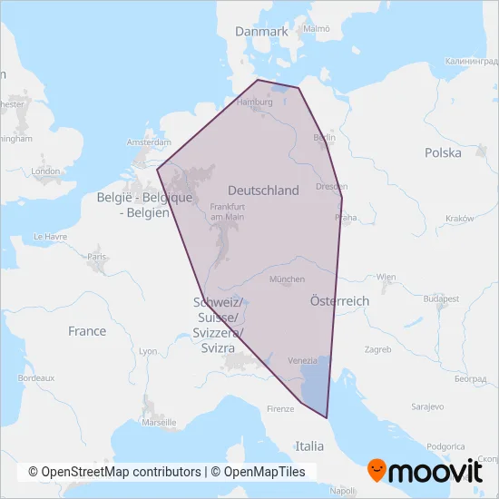 DB Fernverkehr AG (Rail) coverage area map