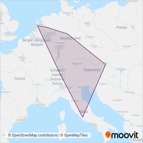 Österreichische Bundesbahnen coverage area map