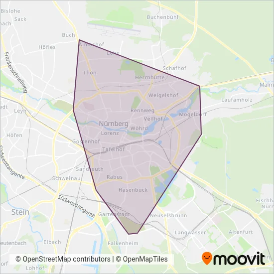 Tram Nürnberg coverage area map