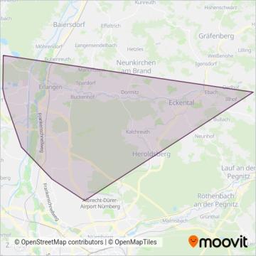 Схема покрытия компании Erlanger Stadtverkehr