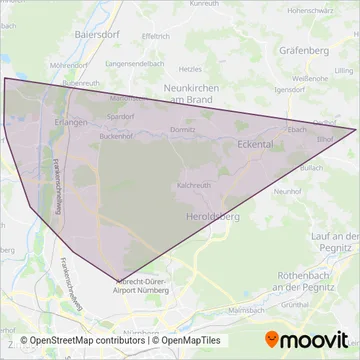 Схема покрытия компании Erlanger Stadtverkehr