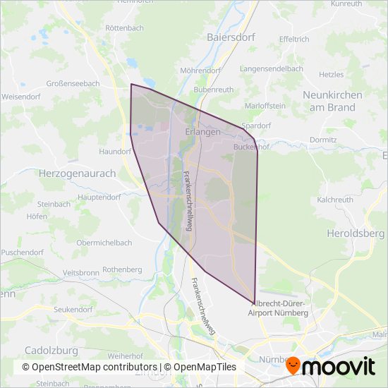 Erlanger Stadtverkehr coverage area map