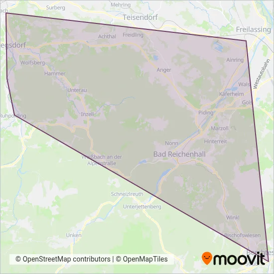 Berchtesgadener Land Bahn coverage area map