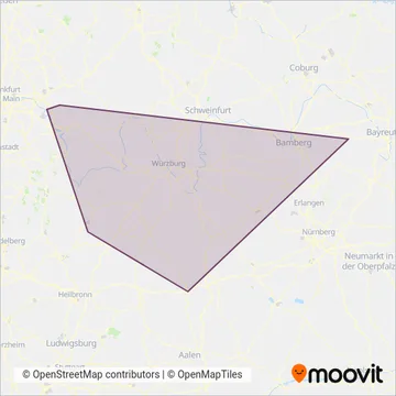 Схема покрытия компании DB RegioNetz Verkehrs GmbH Westfrankenbahn (Поезд)