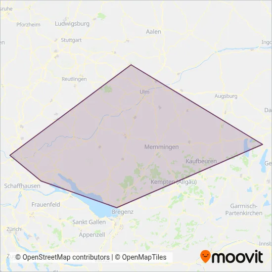 DB ZugBus Regionalverkehr Alb-Bodensee coverage area map
