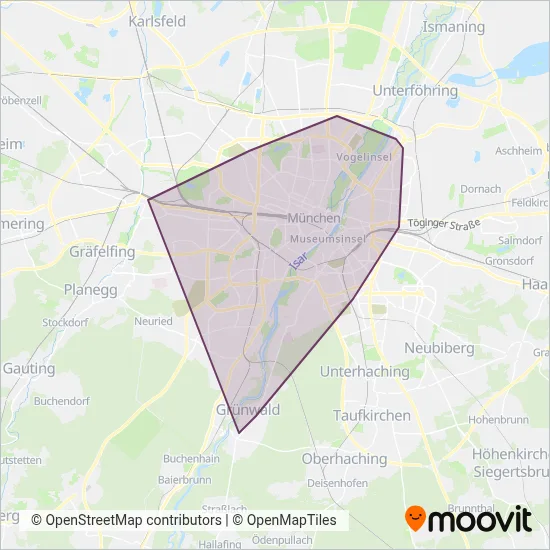 Straßenbahn München coverage area map