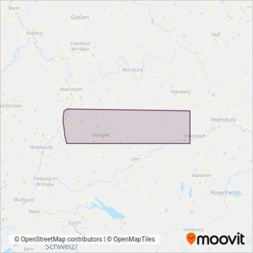 Схема покрытия компании Stadtbahn Karlsruhe SEV