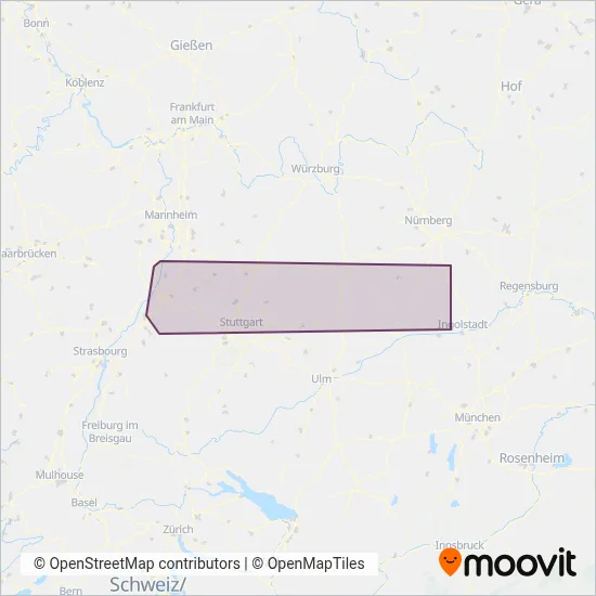 Stadtbahn Karlsruhe SEV coverage area map