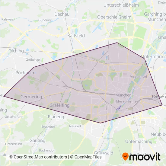 NachtBus München coverage area map