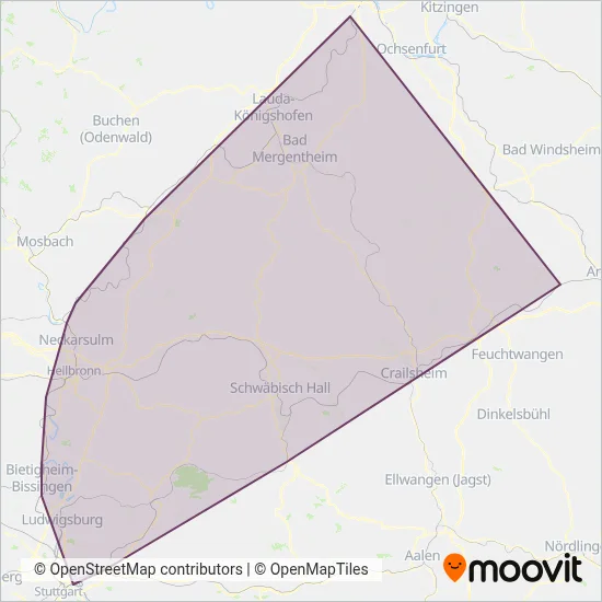 Arverio Baden-Württemberg GmbH (Rail) coverage area map