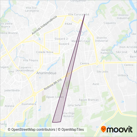 Mapa da área de cobertura da Voyage Transportes