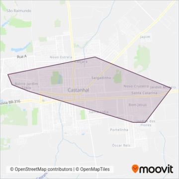 Mapa da área de cobertura da Mayara Transportes