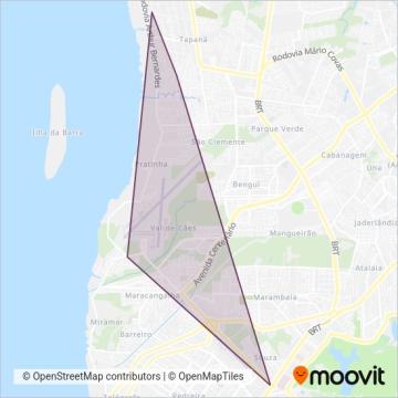 Mapa da área de cobertura da Transportes Nova Marambaia | Transcol