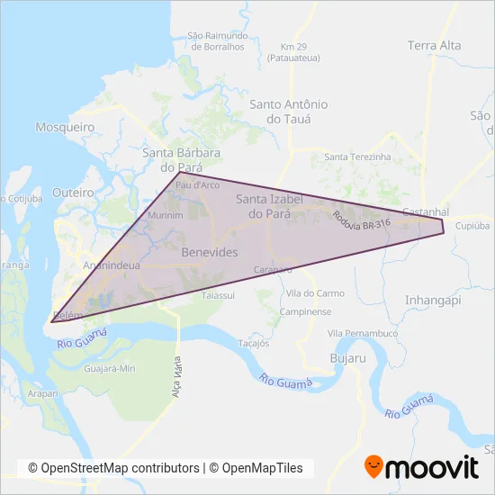 Mapa da área de cobertura da BRT Metropolitano