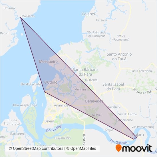 Mapa da área de cobertura da Henvil Navegação