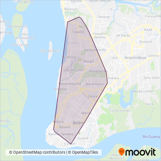 Mapa da área de cobertura da Transportes Nova Marambaia