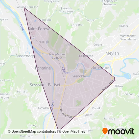 Carte de la zone de couverture de TAG (Tram)