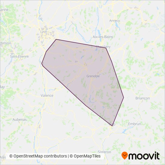 Mapa del área de cobertura de Mobilités M - cars Région