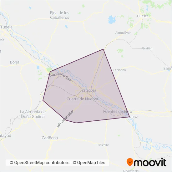 Cobertura del mapa de CTAZ (Consorcio de Transportes del Área de Zaragoza)