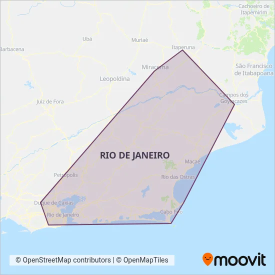 Mapa da área de cobertura da Auto Viação 1001