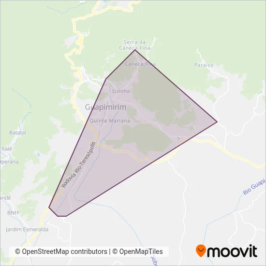 Mapa da área de cobertura da Viação Paraíso Verde