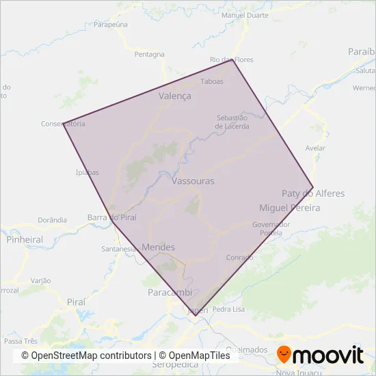 Mapa da área de cobertura da UTIL - União Transporte Interestadual de Luxo