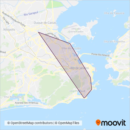 Mapa da área de cobertura da Viação VG