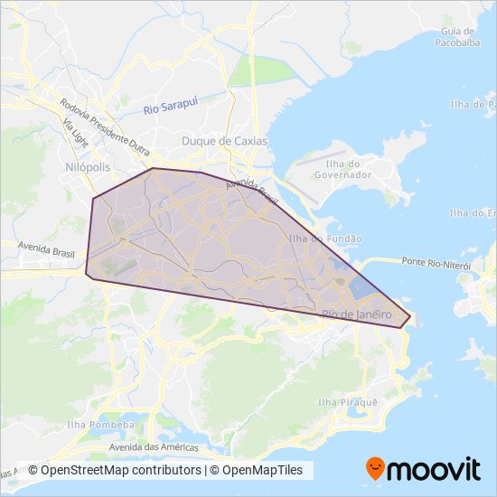 Mapa del área de cobertura de Viação Pavunense
