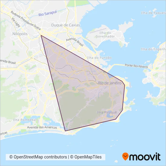 Mapa da área de cobertura da Metrô Rio