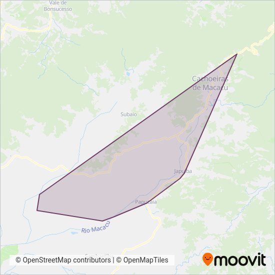 Mapa da área de cobertura da Prefeitura de Cachoeiras de Macacu (Tarifa Zero)