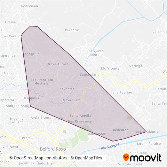 Tarifa Zero - Prefeitura Municipal de Belford Roxo coverage area map