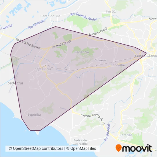 Mapa da área de cobertura da GTU - Guaratiba Transportes Urbanos