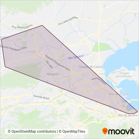Mapa da área de cobertura da Tinguá
