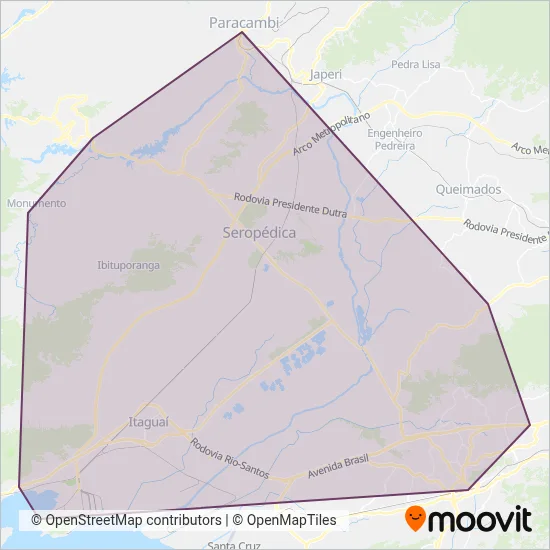 Mapa da área de cobertura da Real Rio