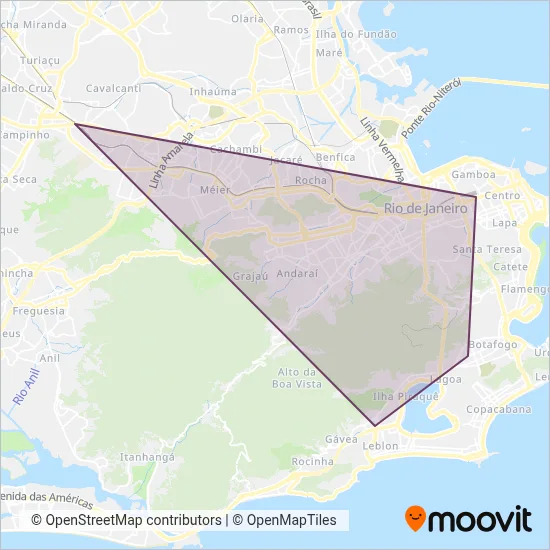 Mapa da área de cobertura da Transcarioca