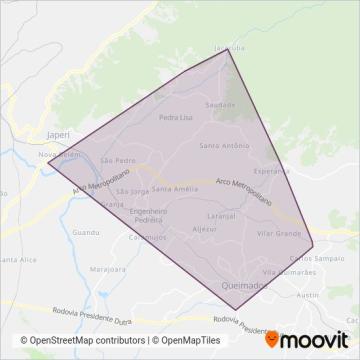 Mapa da área de cobertura da Fazeni Transportes e Turismo