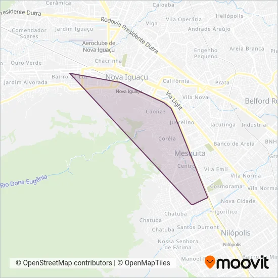 Mapa da área de cobertura da Viação Mirante