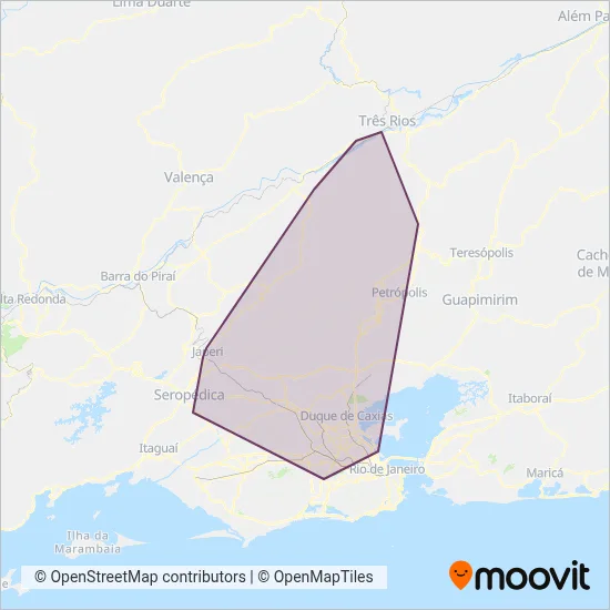 Mapa da área de cobertura da Linave