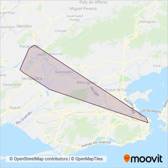 Mapa da área de cobertura da Transportes Blanco