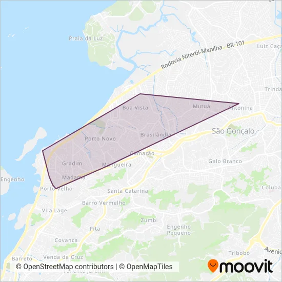 Mapa da área de cobertura da Viação Estrela