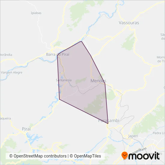 Mapa da área de cobertura da Viação Barra do Piraí