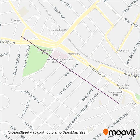Mapa da área de cobertura da UniRio Transportes