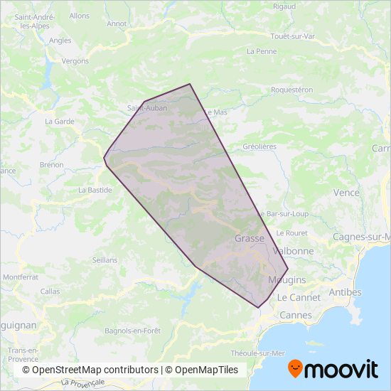 Mapa del área de cobertura de Grasse Sillages Scolaire