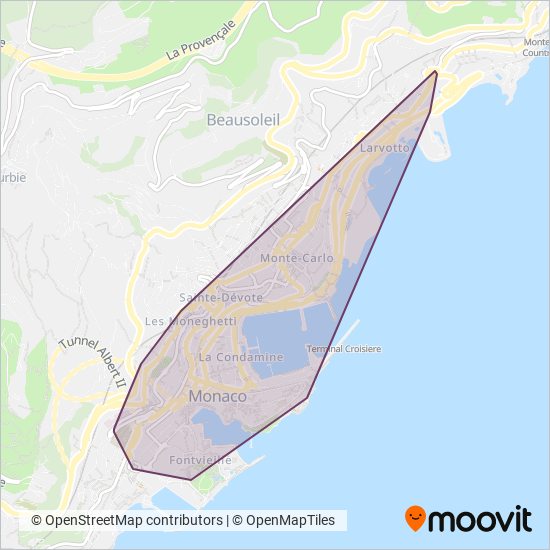 Carte de la zone de couverture de Compagnie des Autobus de Monaco