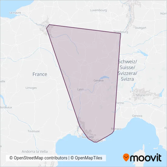 Carte de la zone de couverture de SNCF VOYAGEURS