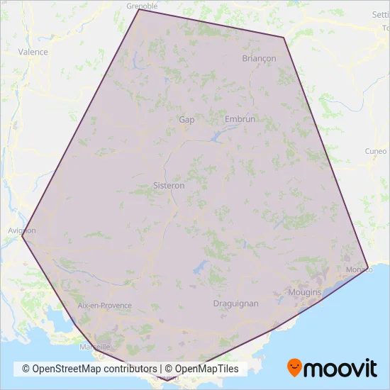 Carte de la zone de couverture de ZOU ! Express (Bus)
