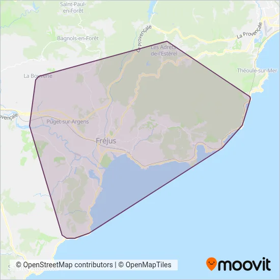 Carte de la zone de couverture de Le Bus