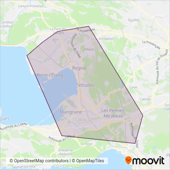 Carte de la zone de couverture de Est Étang
